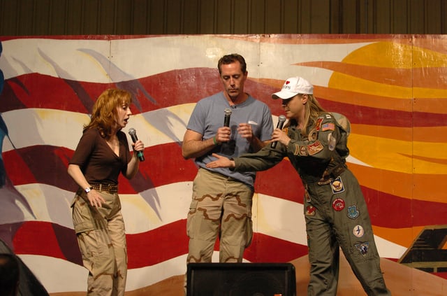 Griffin, Michael McDonald and Karri Turner perform an improvisational skit for soldiers and airmen in Tikrit, Iraq, in 2006