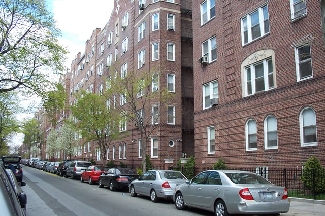 A typical residential street in Jackson Heights
