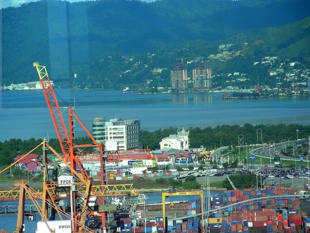 The Port of Port of Spain (PPOS) lies on reclaimed land. Much development still occurs on new land reclaimed near Invaders Bay (Movietowne, Invaders Bay Tower, Marriott) and in the surrounding Northern Range Mountains.