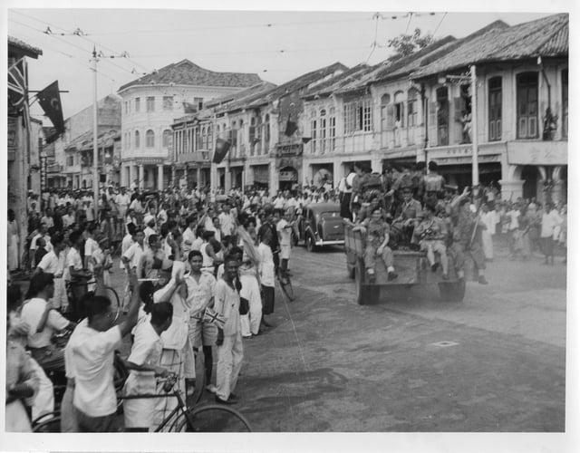 British Royal Marines liberating George Town from the Japanese on 3 September 1945.