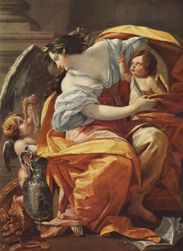 Vouet's allegory La Richesse was painted about 1640, possibly for one of the royal chateaux of France (Louvre)