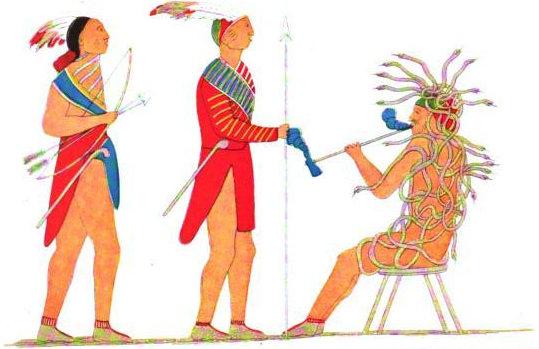 Iroquois painting of Tadodaho receiving two Mohawk chiefs