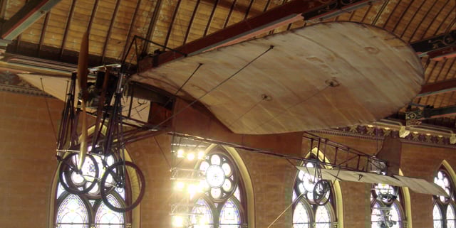 The original Blériot XI on which Louis Blériot crossed the Channel in 1909 in the Musée des Arts et Métiers, Paris.