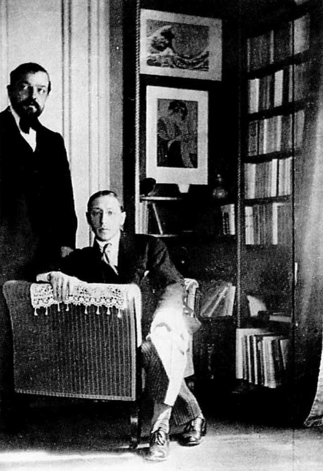 Debussy with Igor Stravinsky: photograph by Erik Satie, June 1910, taken at Debussy's home in the Avenue du Bois de Boulogne