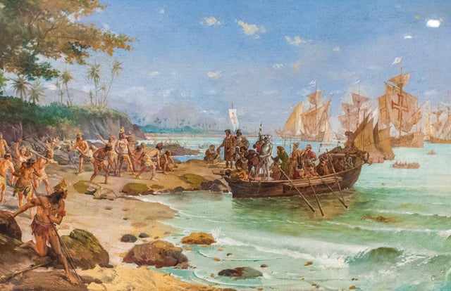 The Portuguese arrival in Brazil on 22 April 1500 was led by Pedro Álvares Cabral.