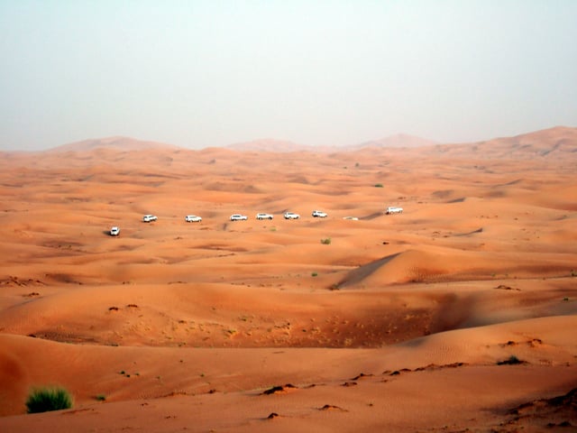A view of the desert landscape on the outskirts of Dubai