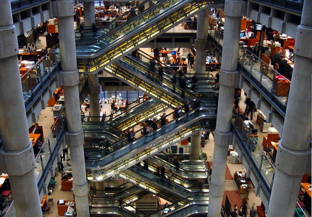 Interior escalators linking the underwriting floors of the Lloyd's building