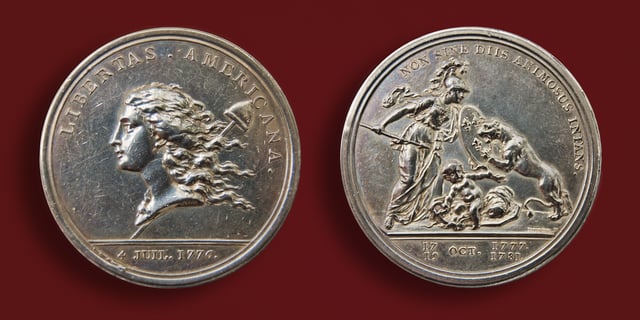 While in France Franklin designed and commissioned Augustin Dupré to engrave the medallion "Libertas Americana" minted in Paris in 1783.