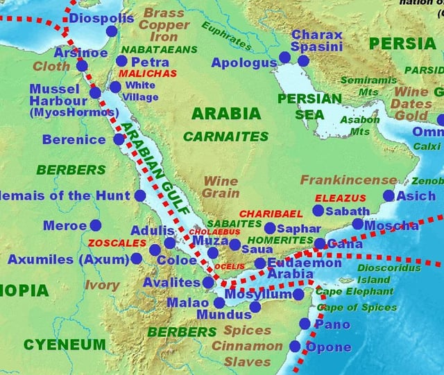 Ancient trading centers in the Horn of Africa and the Arabian peninsula according to the Periplus of the Erythraean Sea