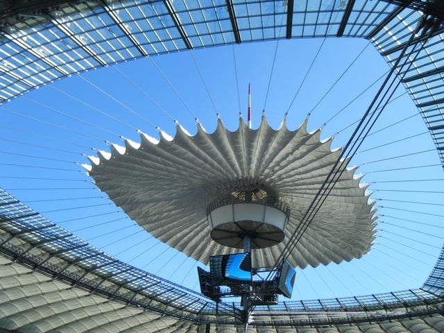 The unique retractable roof membrane during the process of opening