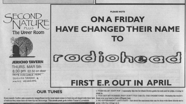 Advertisement placed in Oxford music magazine Curfew announcing On a Friday's change of name