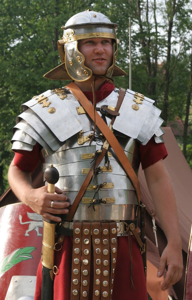 Modern replica of lorica segmentata type armor, used in conjunction with the popular chainmail after the 1st century AD