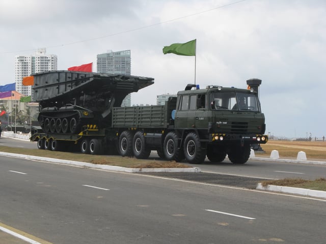 Sri Lanka Army MT-55A Armored Vehicle-launched Bridge pulled by Tatra T815 Truck