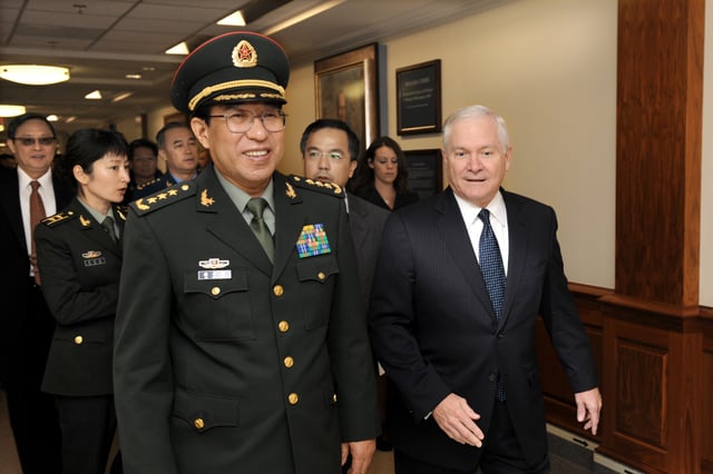 General Xu Caihou of the People's Liberation Army and U.S. Defense Secretary Robert Gates at the Pentagon