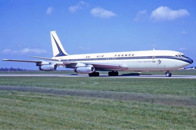 An Air France Boeing 707–328 at Hannover-Langenhagen Airport, 1972