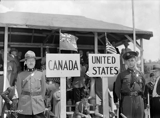 A Royal Canadian Mounted Police constable and a Vermont State Police trooper before the official ceremony commemorating the joining of the Portland–Montreal Pipe Line, August 1, 1941