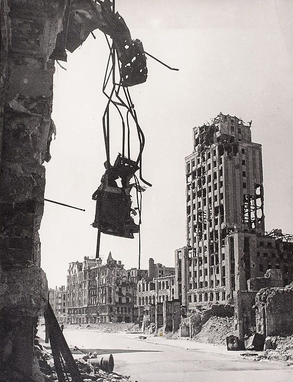 Ruins of Warsaw's Napoleon Square in the aftermath of World War II