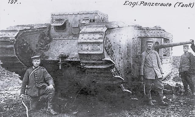 German troops with British tank captured 11 April near Bullecourt.