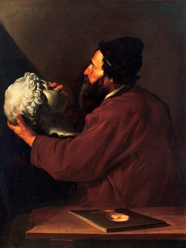 The Sense of Touch by Jusepe de Ribera depicts a blind man holding a marble head in his hands.