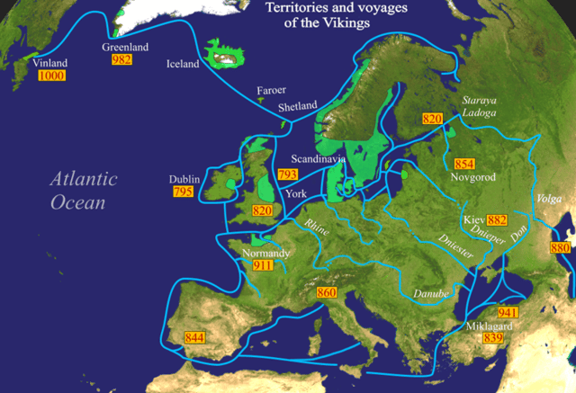 Swedish Viking expeditions (marked in blue)