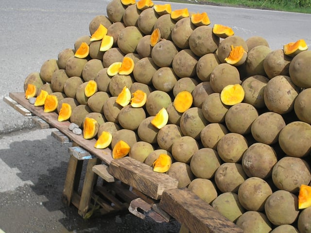 A type of sapote fruit displayed for sale (Quararibea cordata