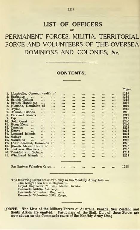 1939 Dominion and Colonial Regiments