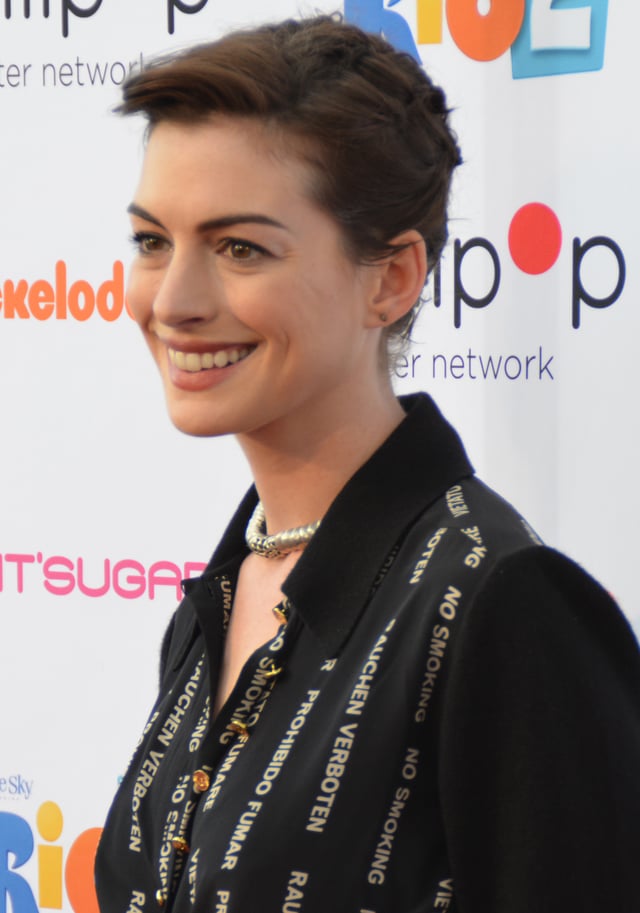 Hathaway at Rio 2's screening at Nickelodeon Studios in Burbank, California in April 2014