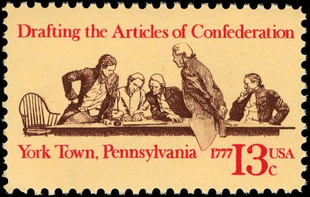 1977 13-cent U.S. Postage stamp commemorating the Articles of Confederation bicentennial; the draft was completed on November 15, 1777