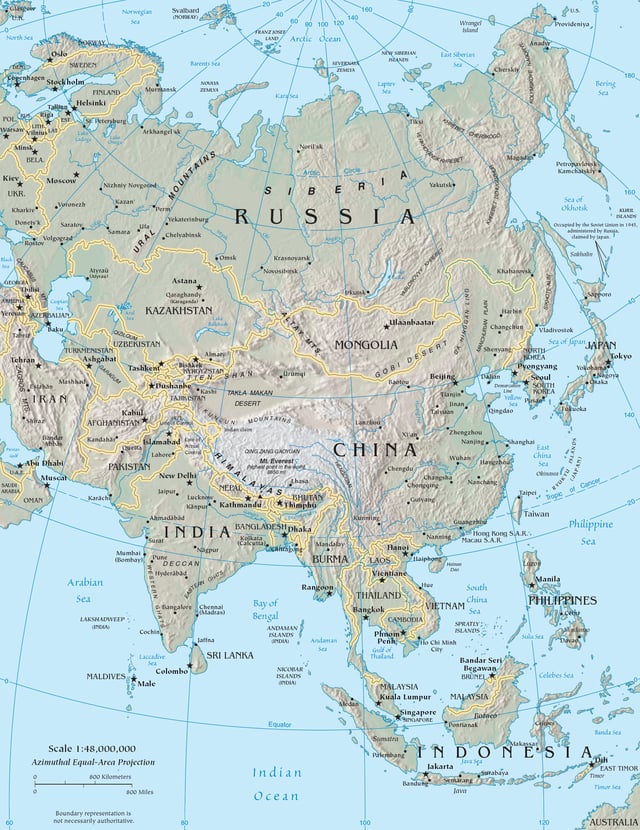 Physical map of Asia