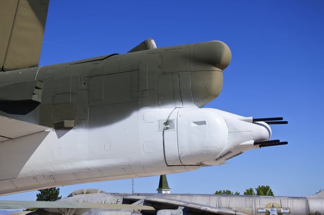 Tail armament of a B-52G, Hill Aerospace Museum (note that this photograph depicts a post-Vietnam model, after the tail-gunner moved to the forward crew compartment, whereas the earlier models described in the accompanying text still retained the traditional tail gunner's position).