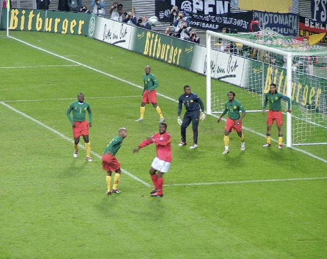 Cameroon faces Germany at Zentralstadion in Leipzig, 17 November 2004.