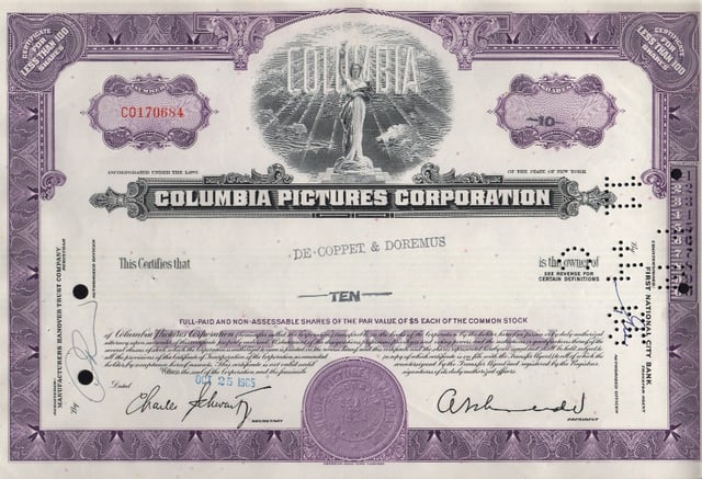 Stock certificate in 1965