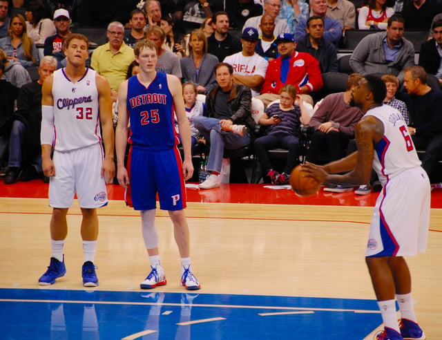 Jordan, a regular recipient of the Hack-a-Shaq strategy, about to take a free throw in 2013.