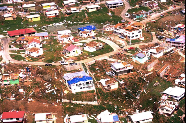 The aftermath of Hurricane Marilyn on the island of St. Thomas, 1995. In recent decades the US Virgin Islands have been devastated by a series of hurricanes