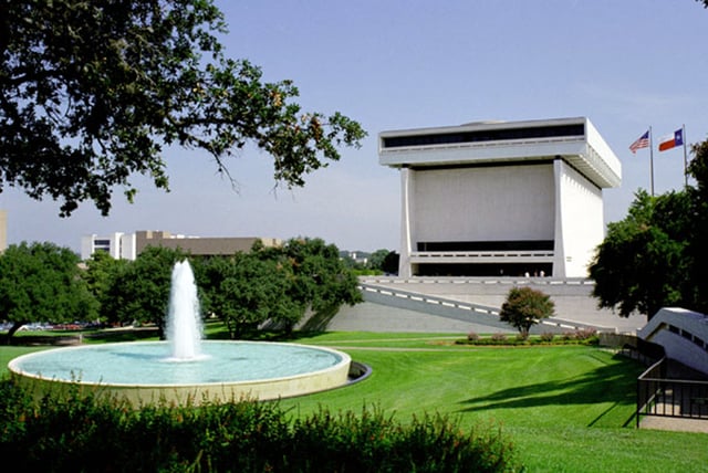Front view of the Lyndon Baines Johnson Library located in Austin, Texas