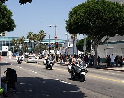 LASD motorcycle detail patrolling the perimeter of the Staples Center during the Michael Jackson memorial service.