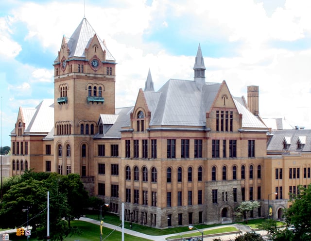 Old Main, a historic building at Wayne State University, originally built as Detroit Central High School