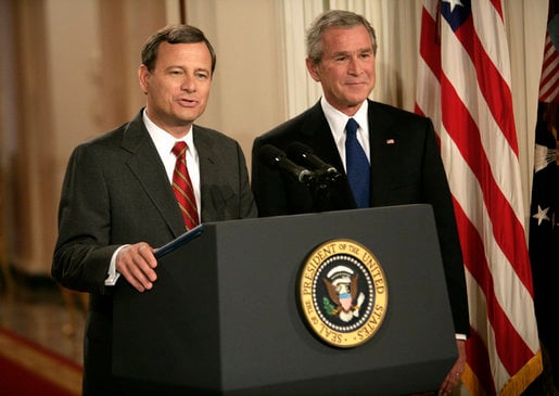 Supreme Court Justice nominee John Roberts and President Bush, July 19, 2005