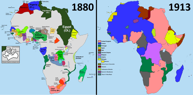 Comparison of Africa in the years 1880 and 1913