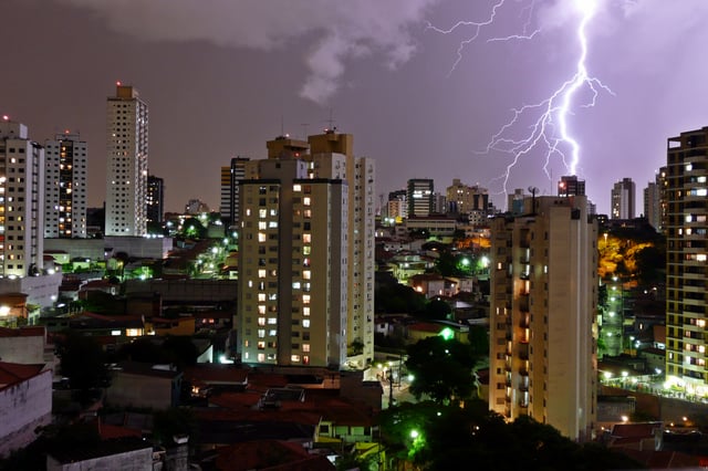 Heavy rain and lightning in São Paulo, which has the largest number of lightning incidents amongst Brazilian state capitals.