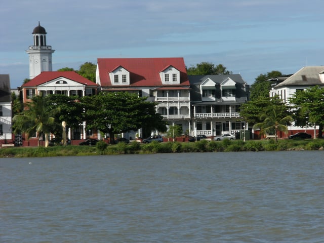The Dutch colonial houses in the historic center of Paramaribo, Suriname.