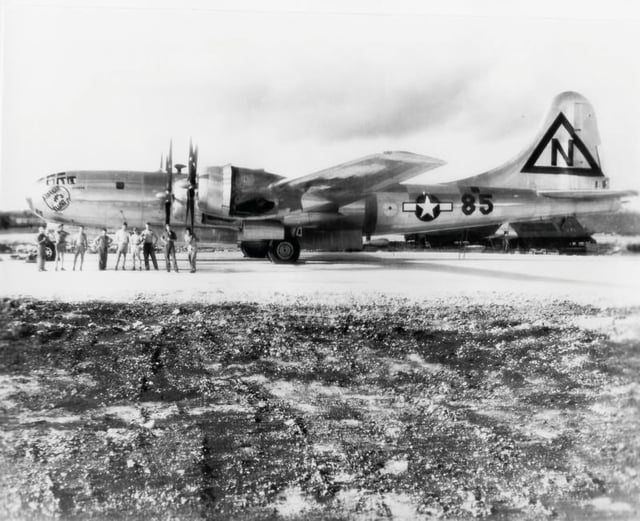 Silverplate B-29 Straight Flush. The tail code of the 444th Bombardment Group is painted on for security reasons.