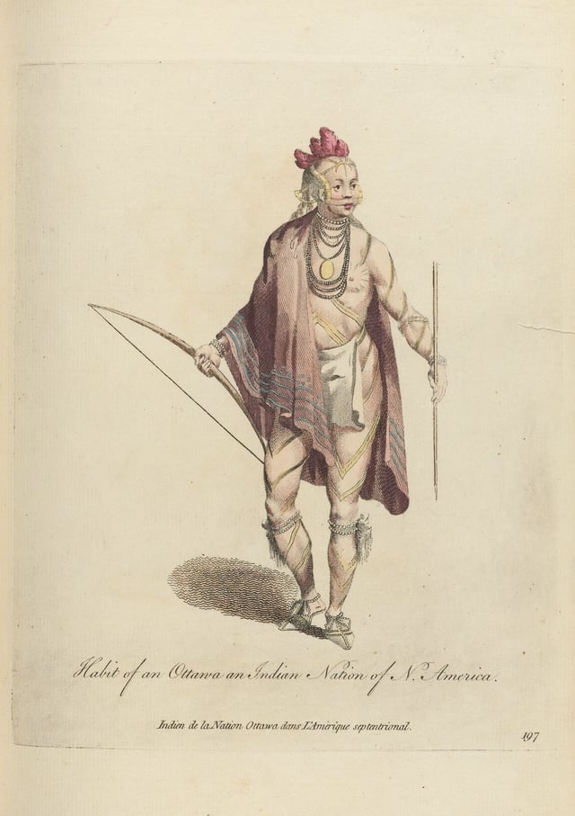 A 1772 engraving showing Ottawa attire of the period.