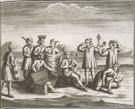 Iroquois engaging in trade with Europeans, 1722