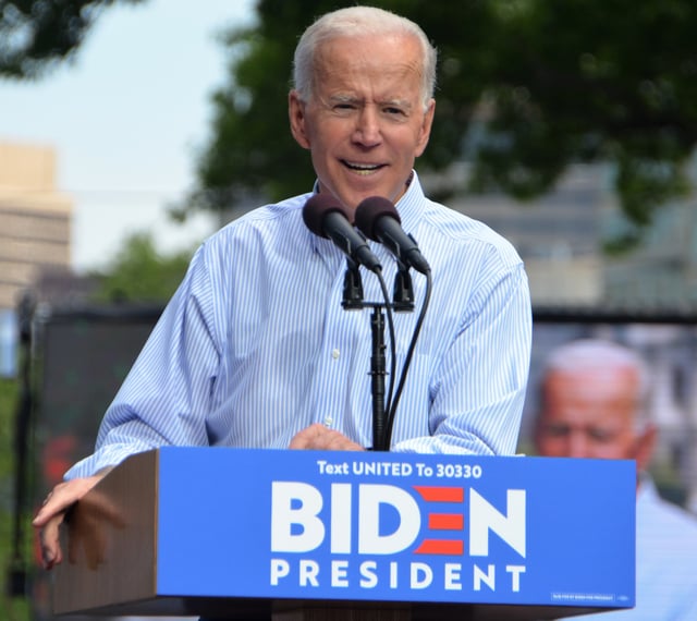Biden at his presidential kickoff rally in Philadelphia, Pennsylvania in May 2019