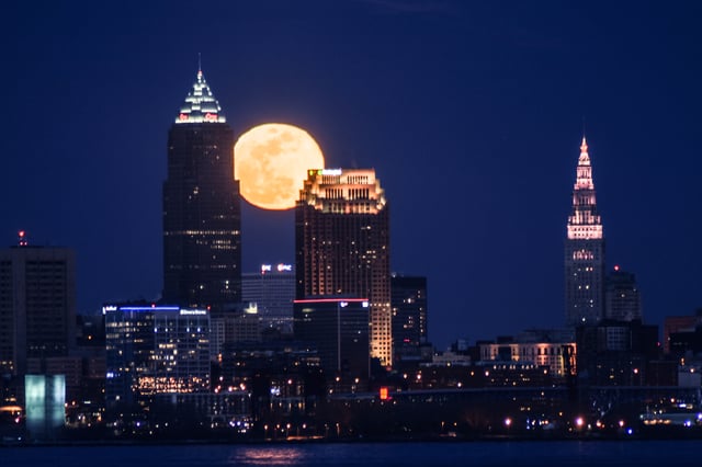 Moon over Downtown Cleveland.