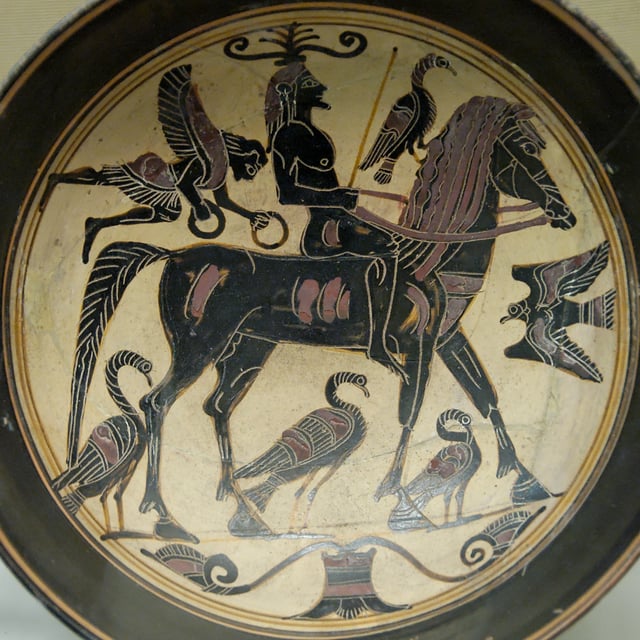 Name vase of the Spartan artist known as the Rider Painter (black-figured kylix, c. 550–530 BC)