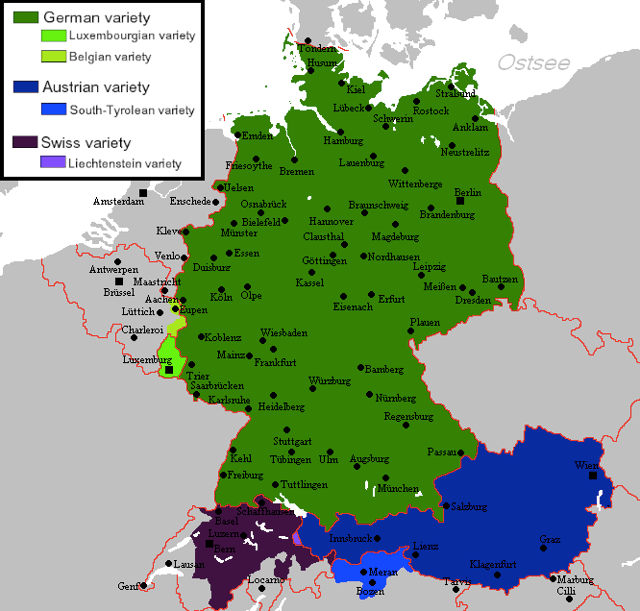 The national and regional standard varieties of German.
