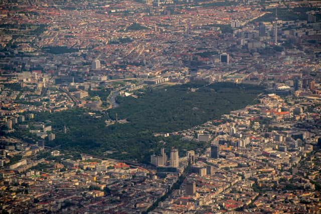 Aerial photography over central Berlin with Tiergarten