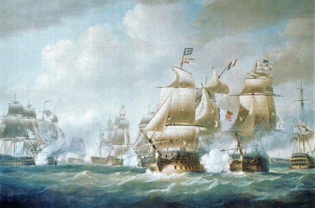 French and British ships fighting at the battle of Santo Domingo (1806)